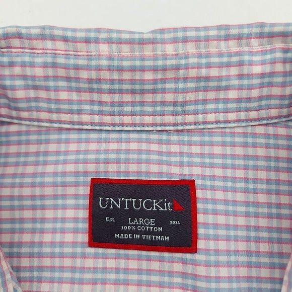 Untuckit Shirt Mens Large Blue Button Up Checks Long Sleeve 100% Cotton Casual - Picture 10 of 11